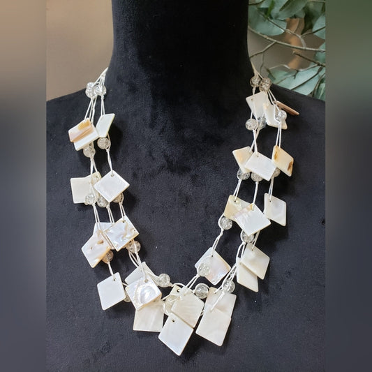 Womens Fashion Square Mother of Pearl Crystal Beads Necklace Jewelry