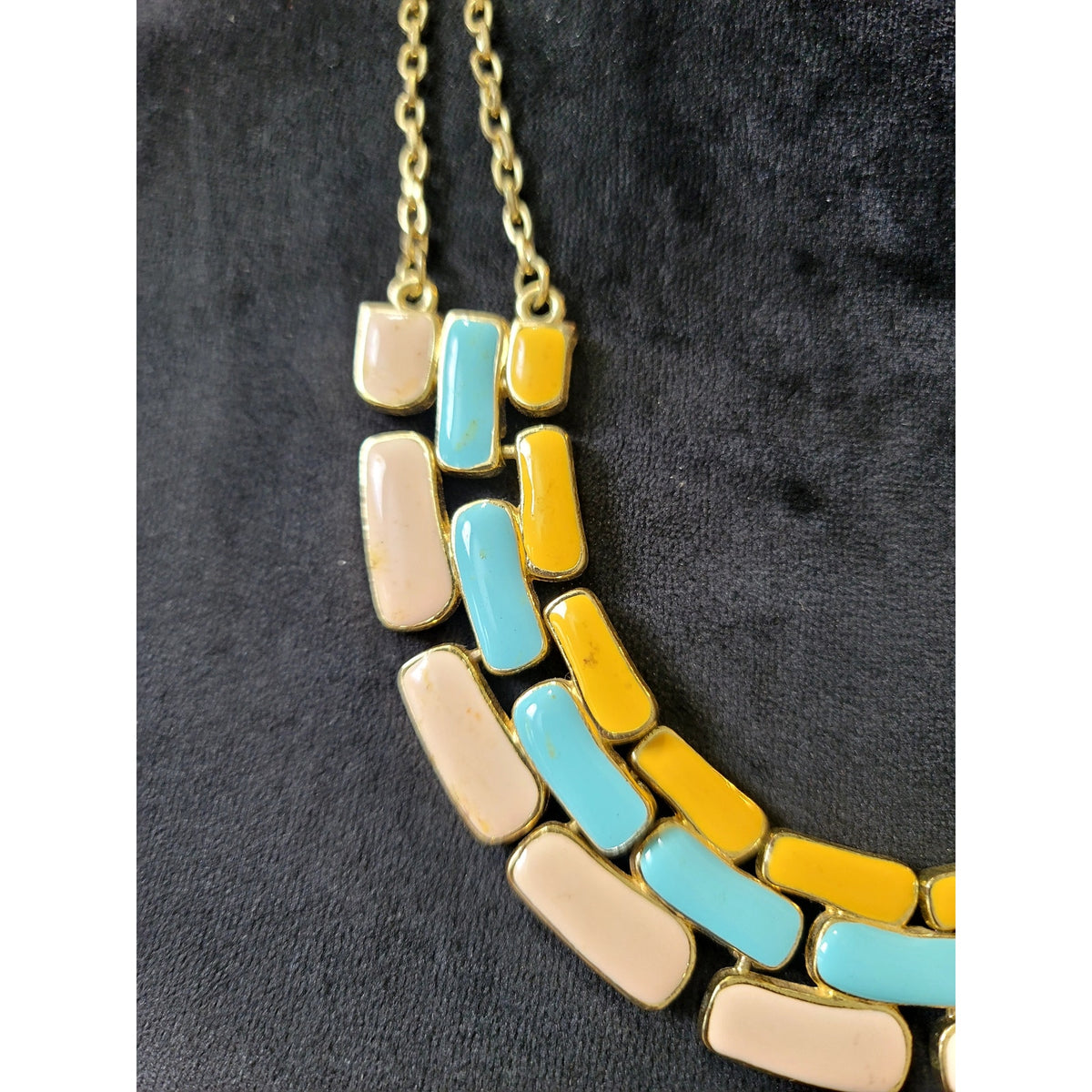 Turquoise Yellow Cream Multi Strand Geometric Beaded Statement Necklace