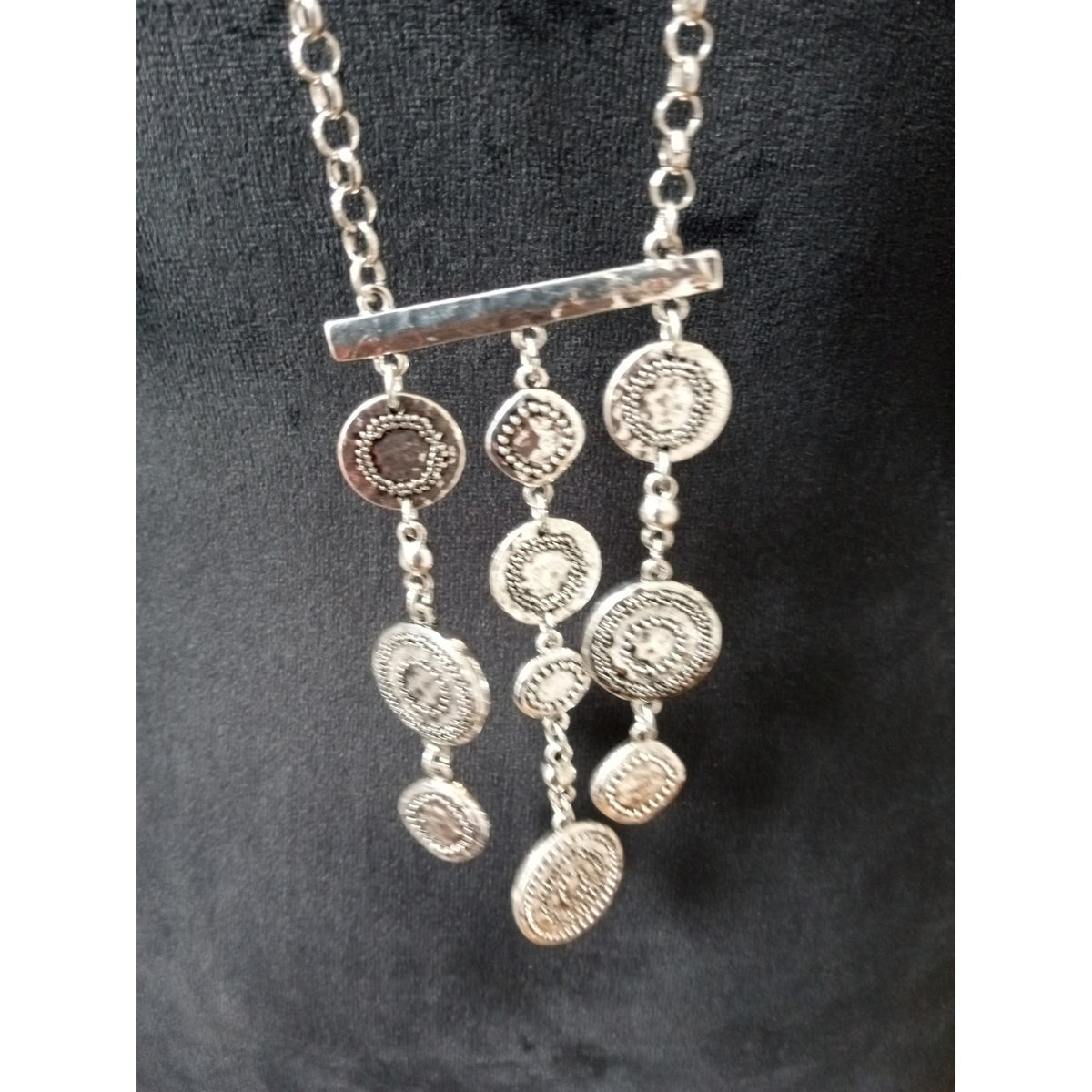 Silver Tone Multicolor Glass Stone Dangle Pendant Necklace Boho Artisan Chic