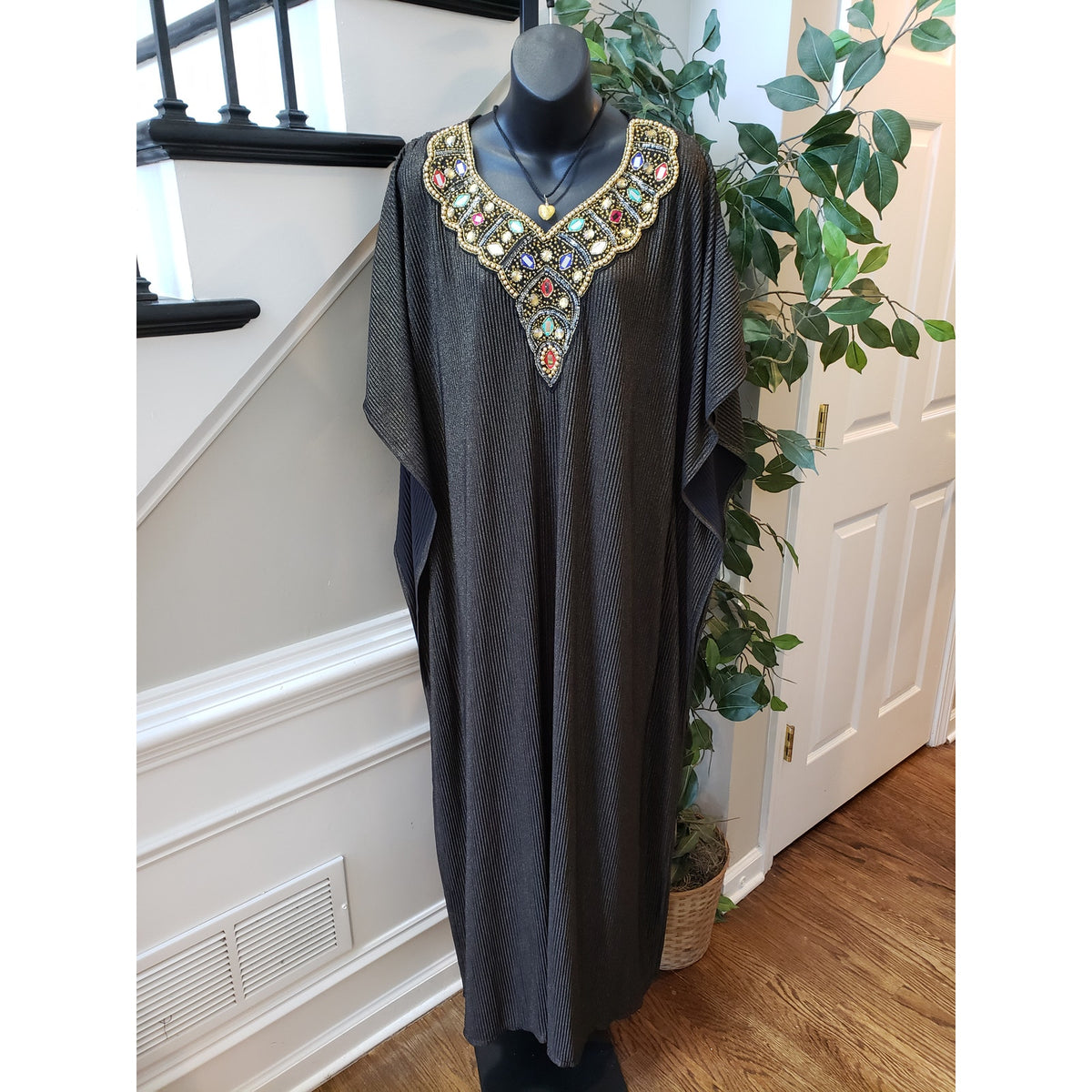 ESY Studio EY Kaftan Dress Womens OSM Black Shimmer African Dashiki Embroidered