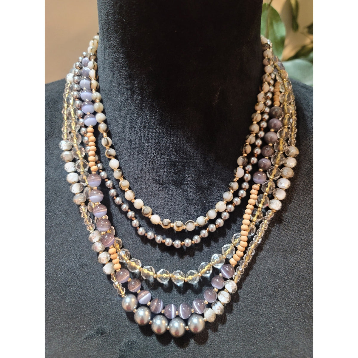 Loft Women's Multi Layer Beaded Statement Necklace Gold Lobster Clasp Design