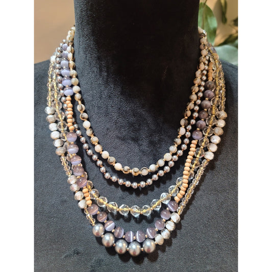 Loft Women's Multi Layer Beaded Statement Necklace Gold Lobster Clasp Design