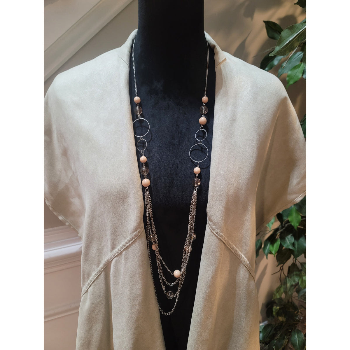 Chico's Cape Shawl Women's Size M Beige Open Front Sleeveless Exposed Seams