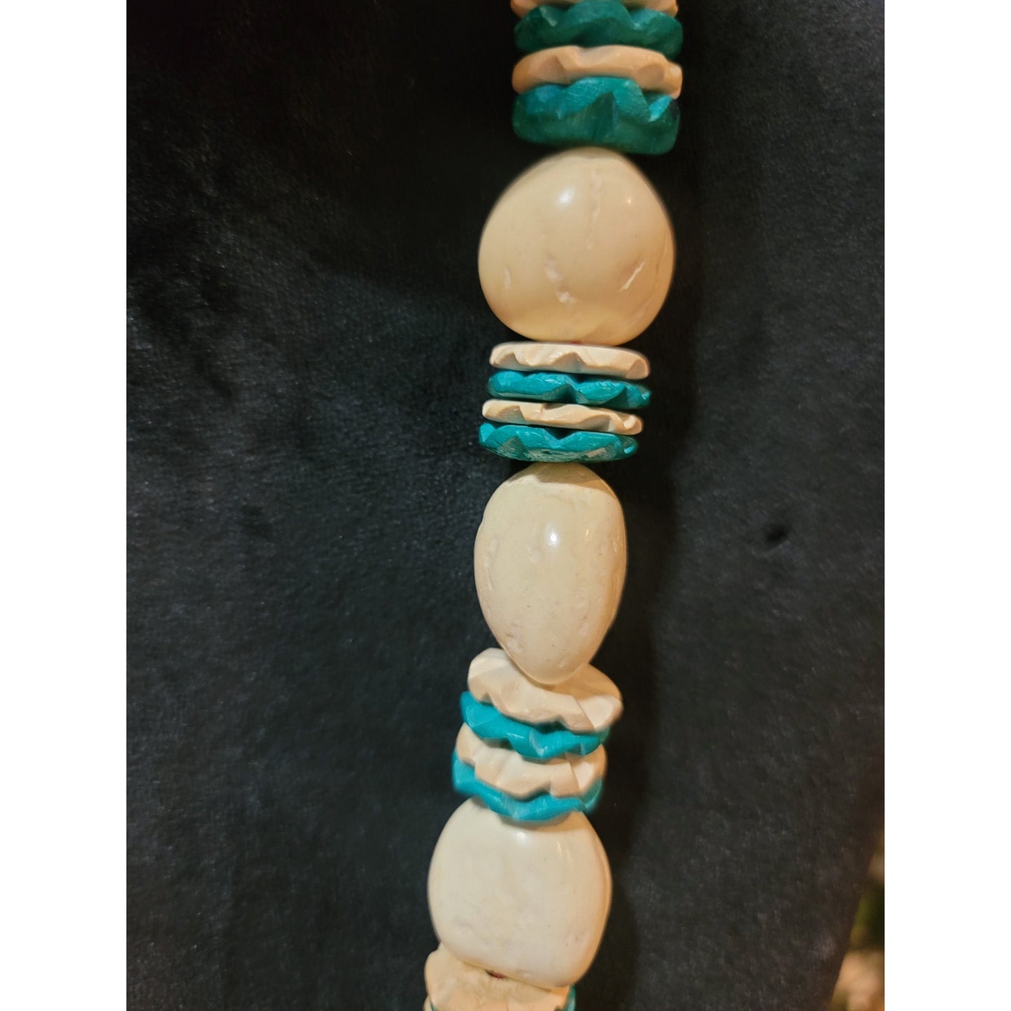 Women's Handmade Beaded Necklace with Turquoise and Cream Beads Unique Design