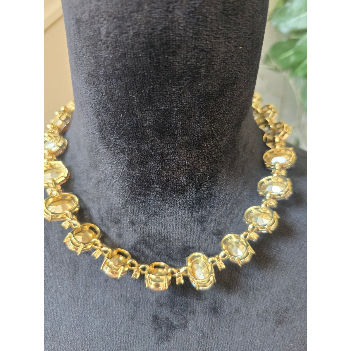 Ella Gold Tone Yellow Faceted Oval Stone Statement Necklace And Earring Set