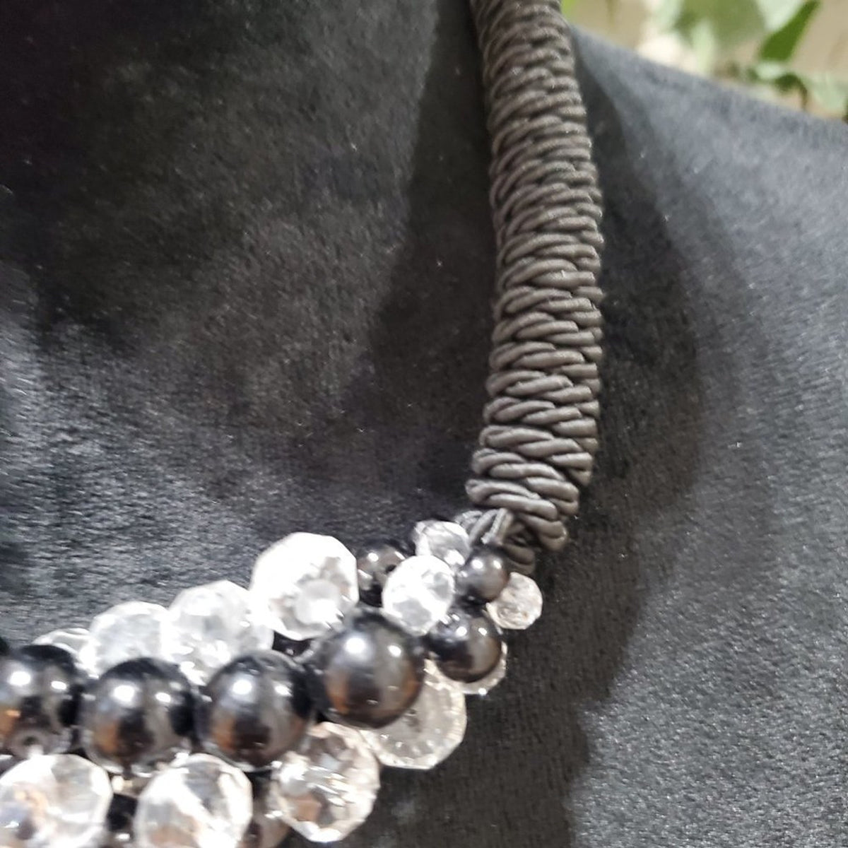 Womens Black Wrapped Crystal Beads Twist Rope Choker Necklace with Lobster Clasp