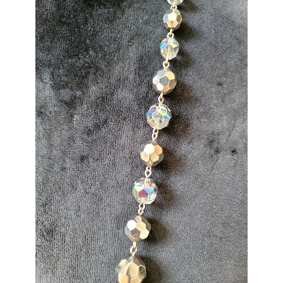 Aurora Borealis Crystal Beaded Necklace Faceted Glass Silver Tone Statement