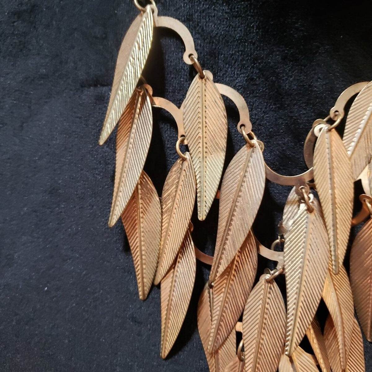Womens Fashion Gold Tone Tiered Leaf Charm Chain Necklace with Lobster Clasp
