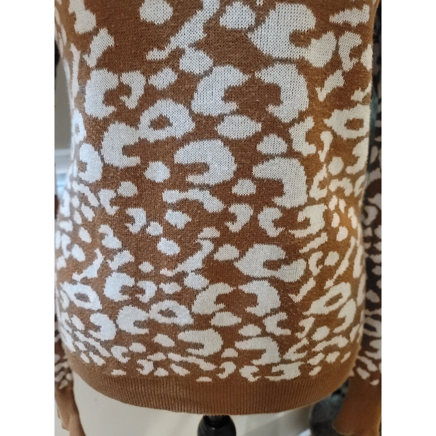 14th and Union Turtleneck Sweater Women S Brown White Leopard Print Long Sleeve