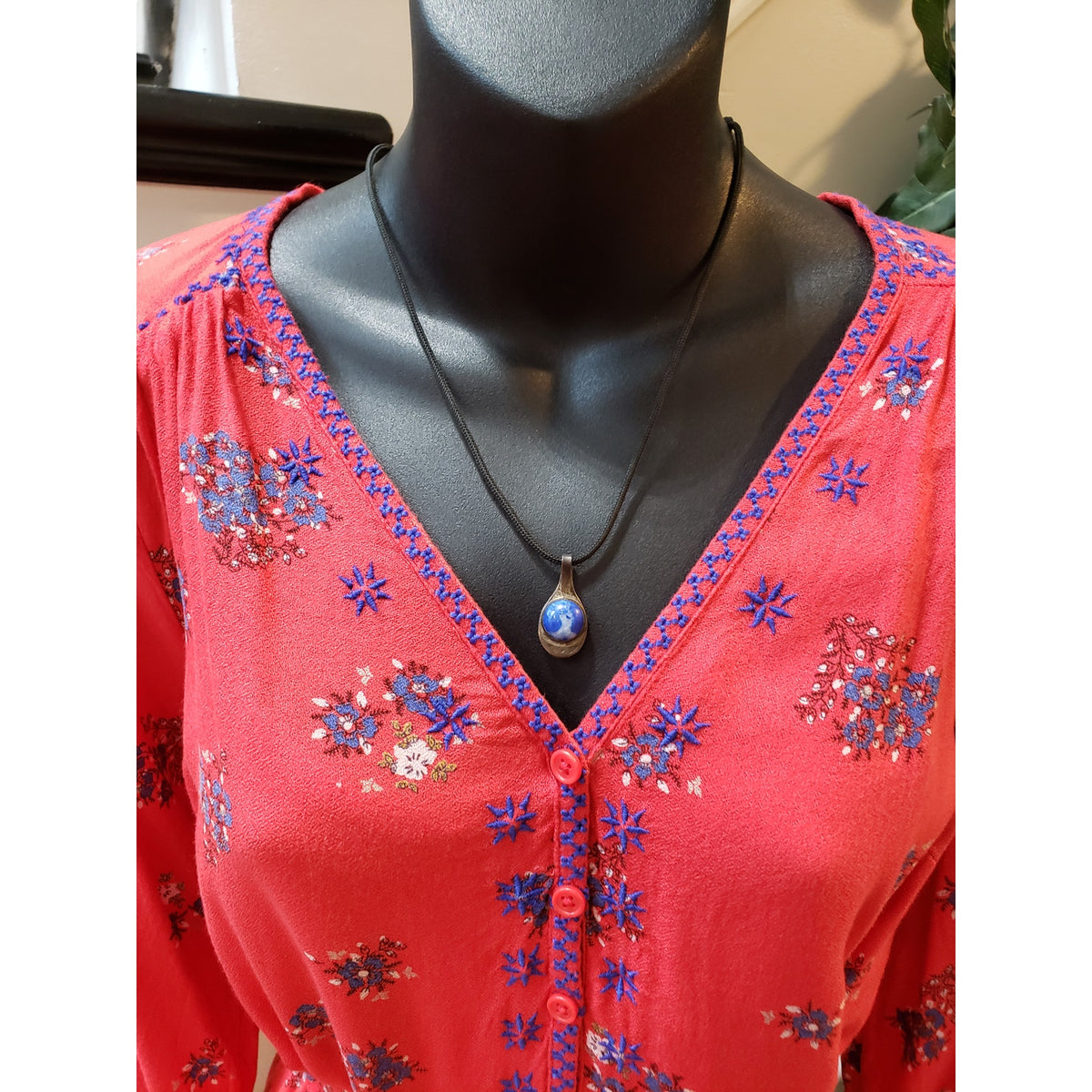 Old Navy Dress Maternity Women XS Red Rayon Floral Belted V-Neck Sleeve Lined
