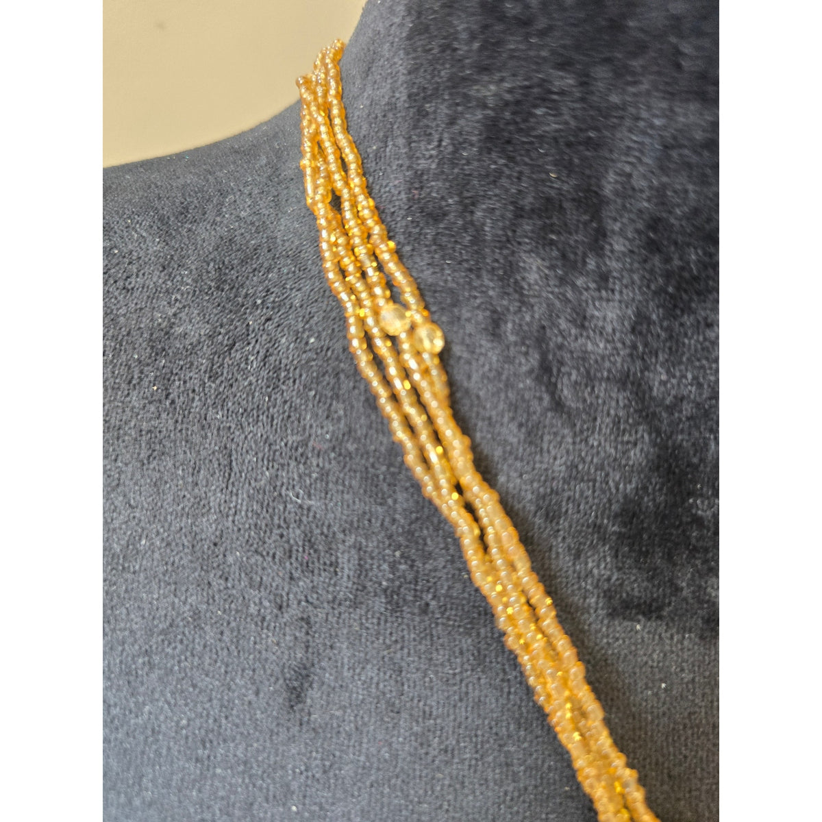 Gold Tone Multi Strand Beaded Necklace Enamel Pendant Boho Statement Jewelry