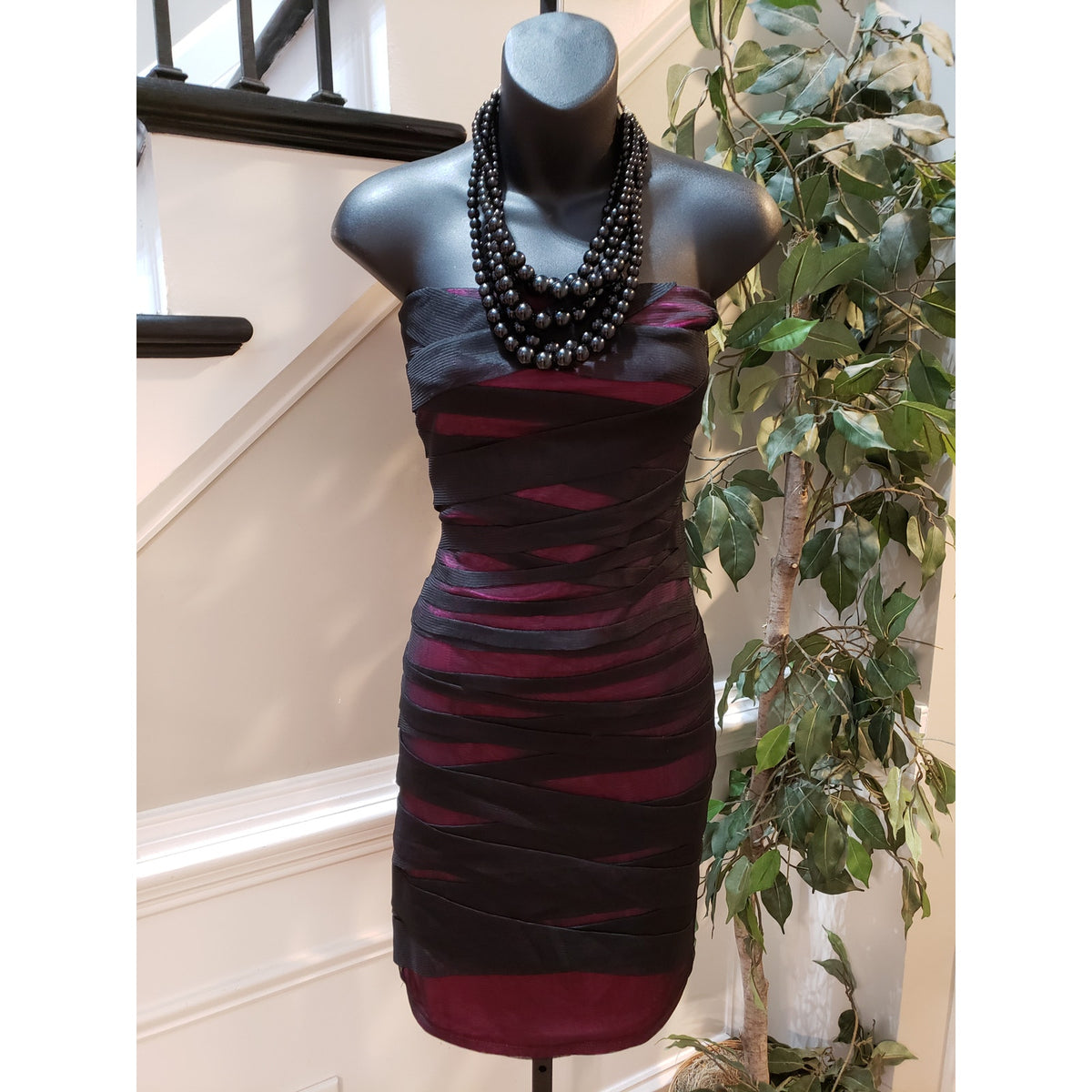 Forever 21 Strapless Dress Womens 1X Purple Black Bodycon Party Mini Plus