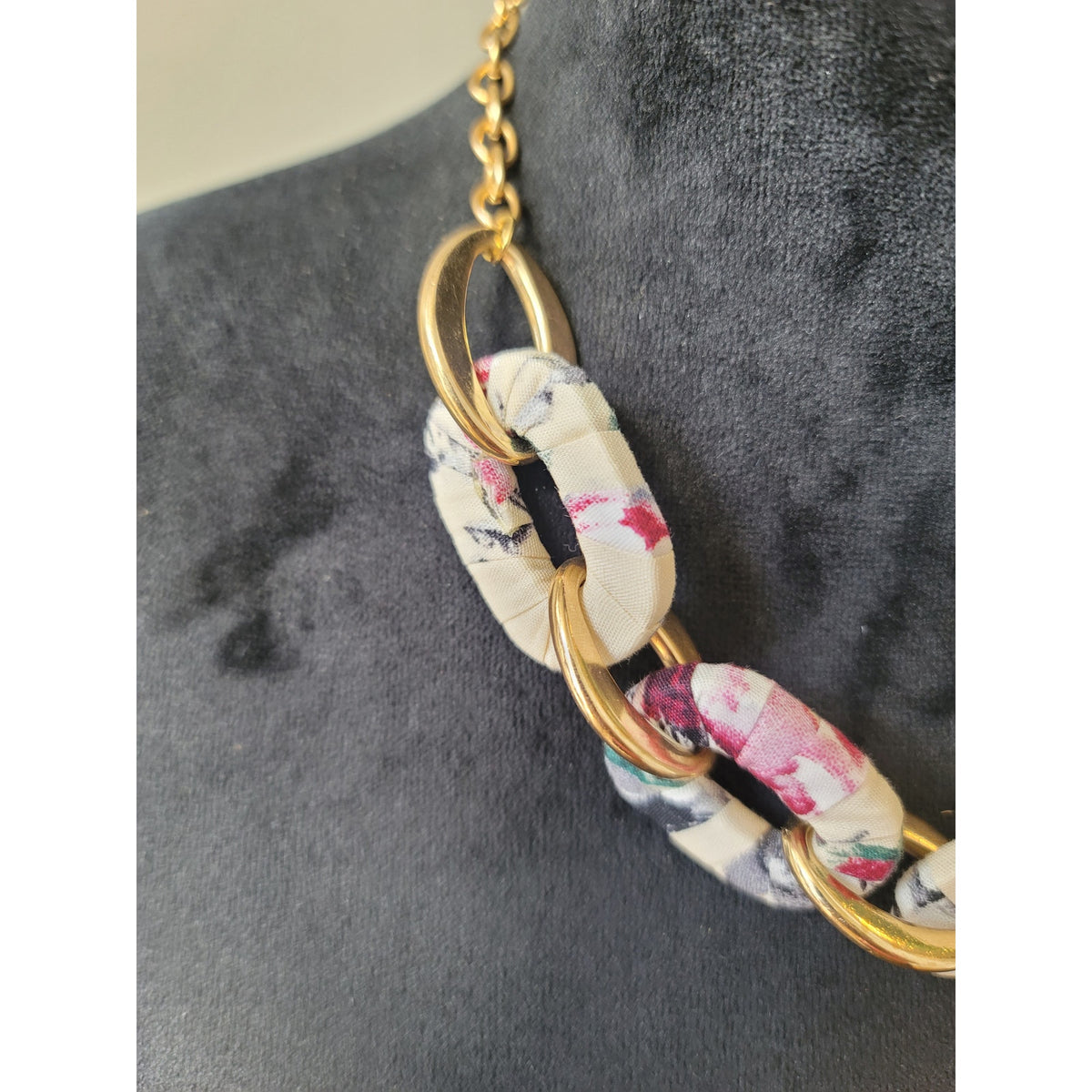Women's Fabric Covered Necklace & Stud Earrings Soft Pastel Button Style Jewelry