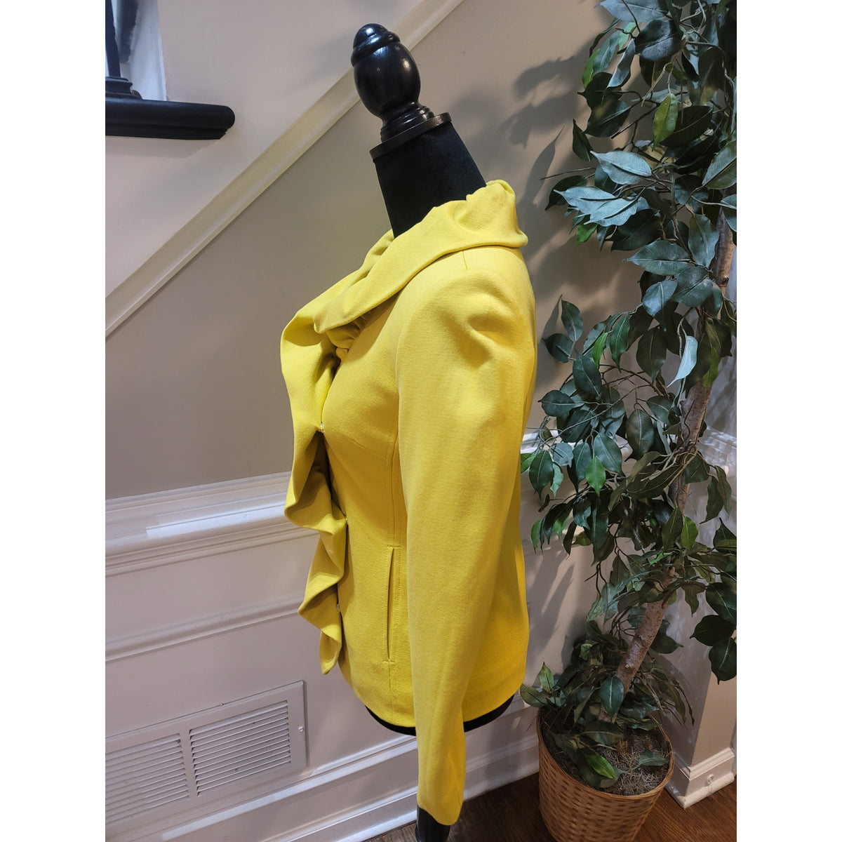 International Concepts Cardigan Jacket Womens SZ XS Yellow Ruffle Long Sleeve