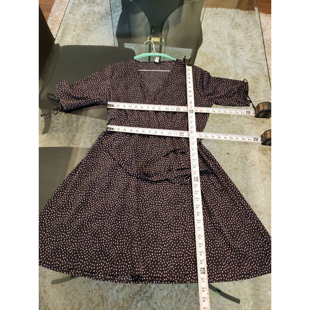 Influence Dress Women Size 10 Black Purple Polka Dot Wrap Tie Waist V Neck