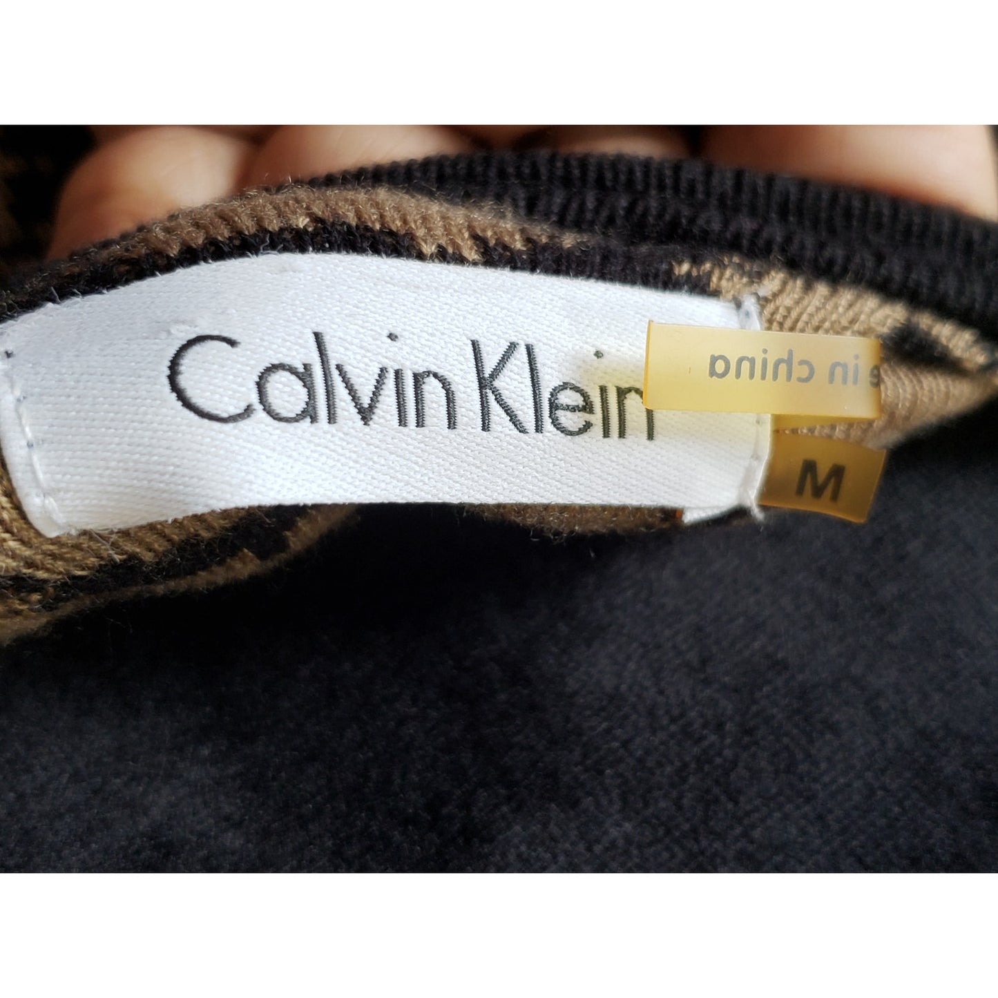 Calvin Klein Sweater Dress Womens Medium Black Animal Print Dolman Sleeve Belted