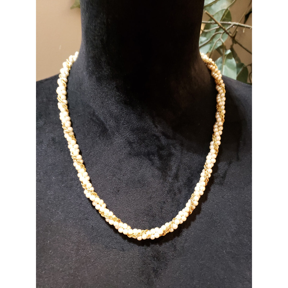 Womens Multi Strand Faux Pearls & Golden Chain Twisted Beaded Necklace Jewelry