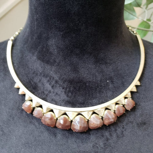 Womens Brown Gold Tone Collar Necklace with Lobster Clasp