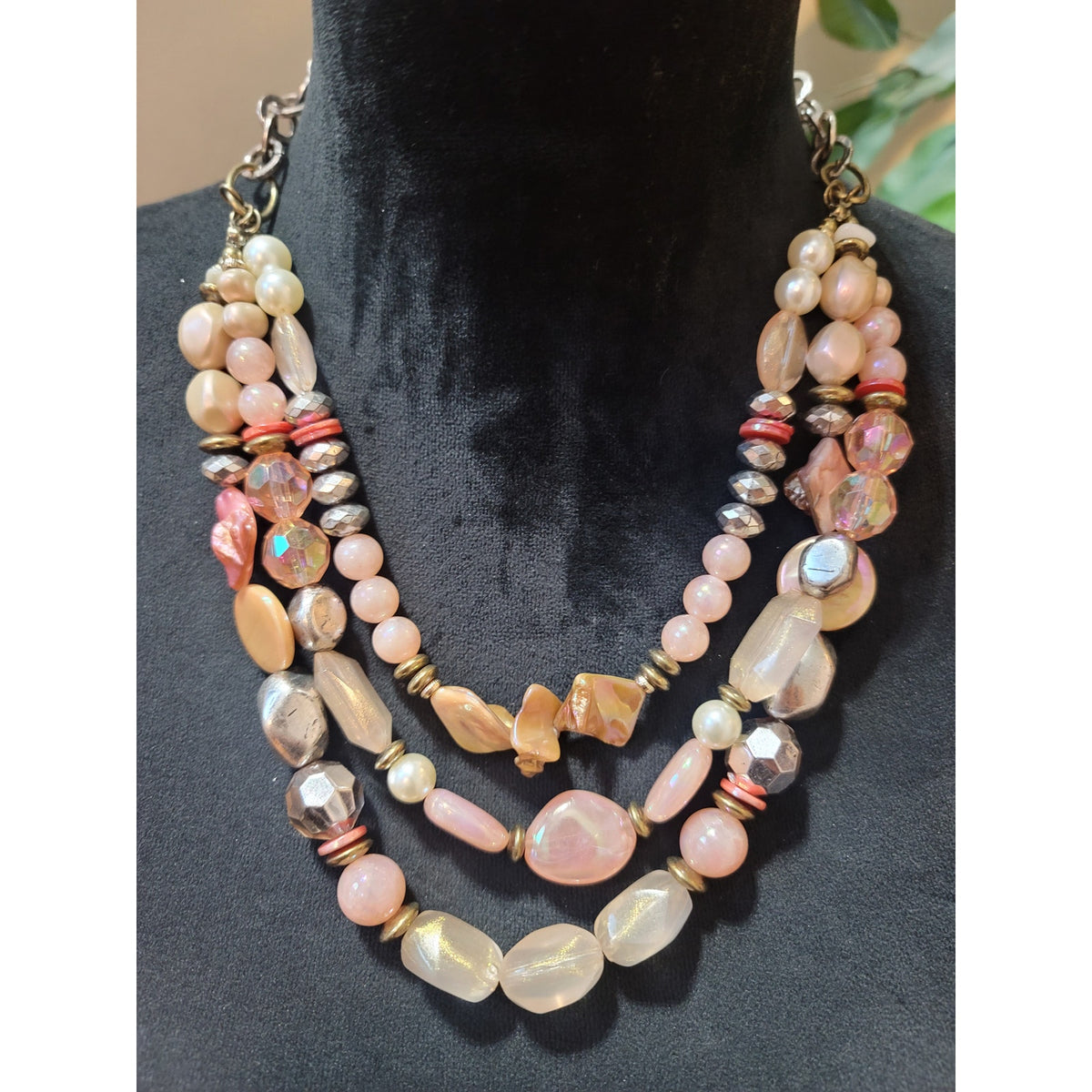 Ruby Rd. Women Pink Beaded Statement Necklace Multi Strand Silver Tone Jewelry