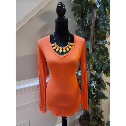 Abercrombie and Fitch Top Women's Small Orange Long Sleeve V Neck Stretch Shirt