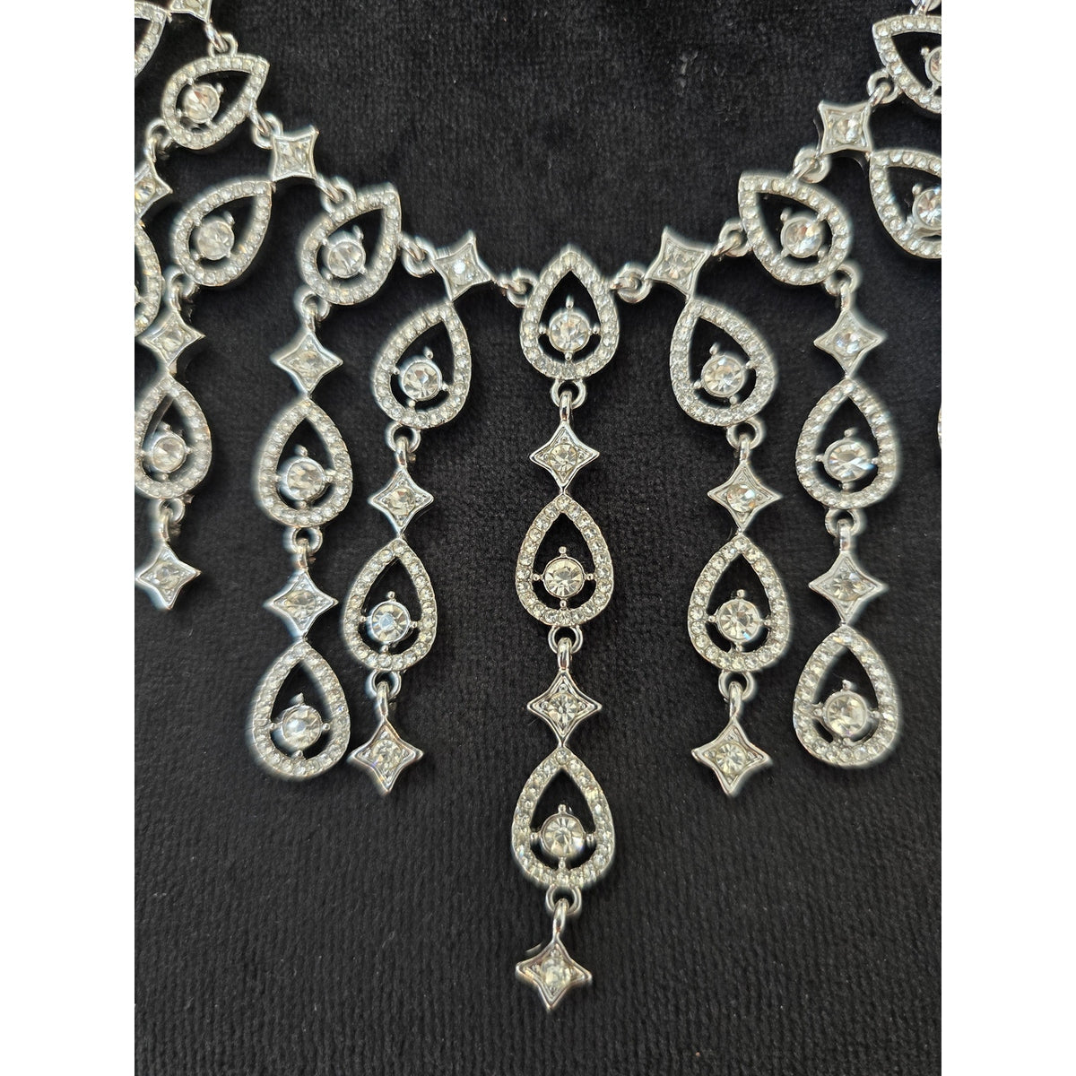 Charming Charlie Silver Tone Rhinestone Chandelier Bib Statement Necklace