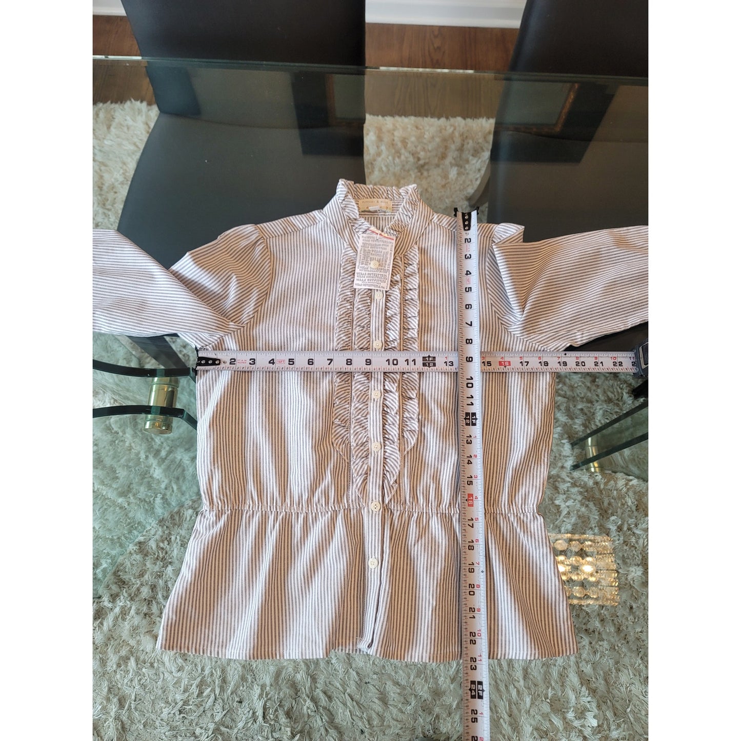 Kimchi and Blue Blouse Women Medium White Black Striped Ruffle Button Down Top