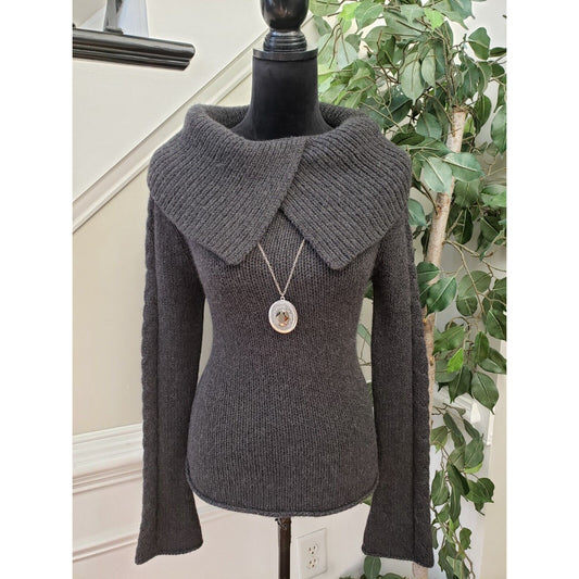 Women's Gray Solid Knit Polyester Pullover Cowl Neck Long Sleeve Sweater Small