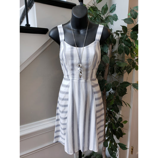 SO Tank Dress Womens XS White Black Striped Rayon Ruched Wide Strap Scoop Neck
