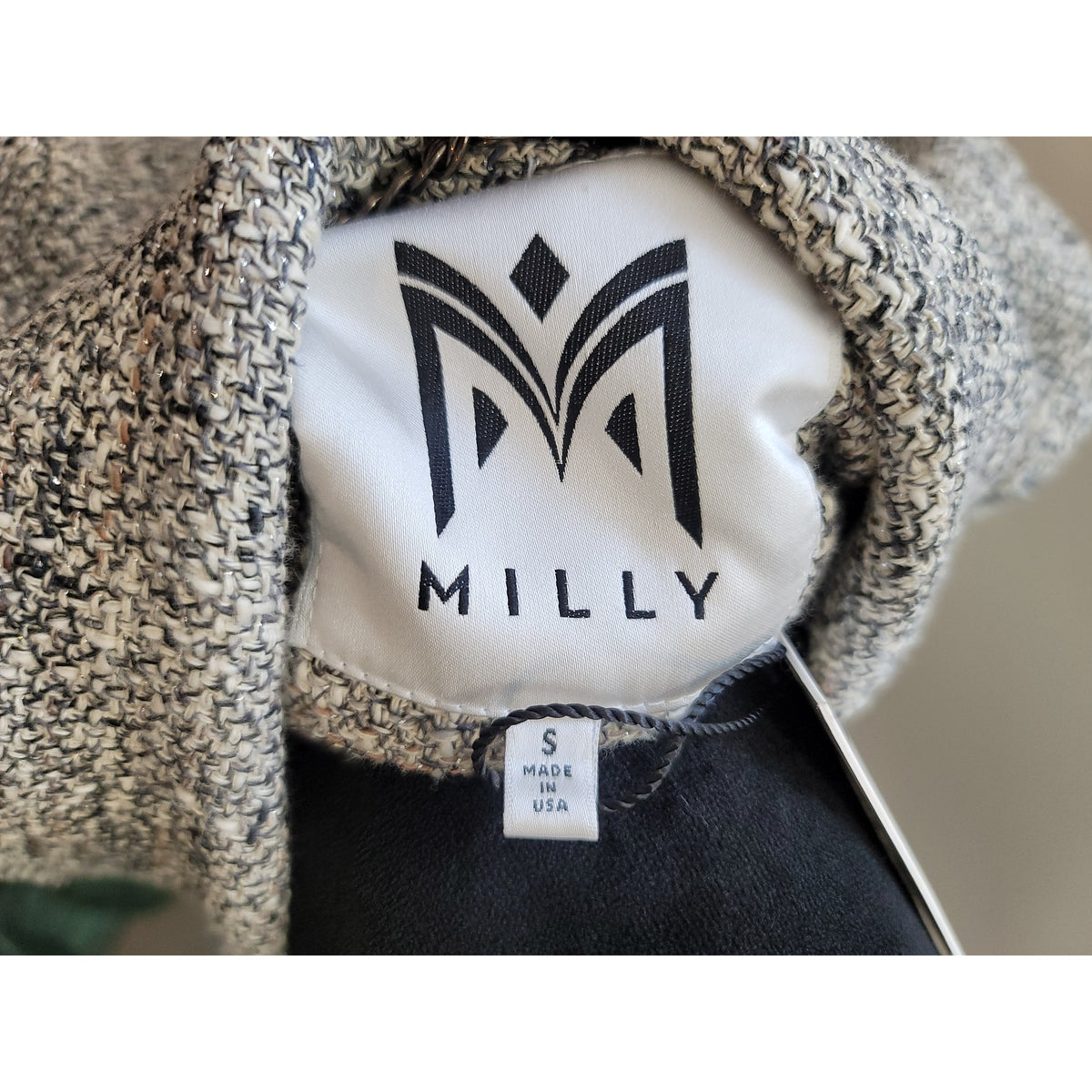 Milly Tweed Jacket Women's Small Gray Heathered Flap Pockets Button Up Front