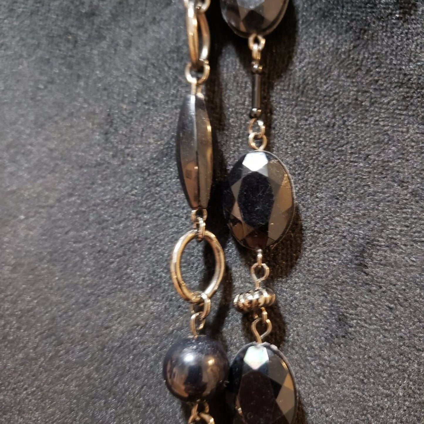 Womens Fashion Black Gemstone Beaded and Links Double Row Necklace Jewelry