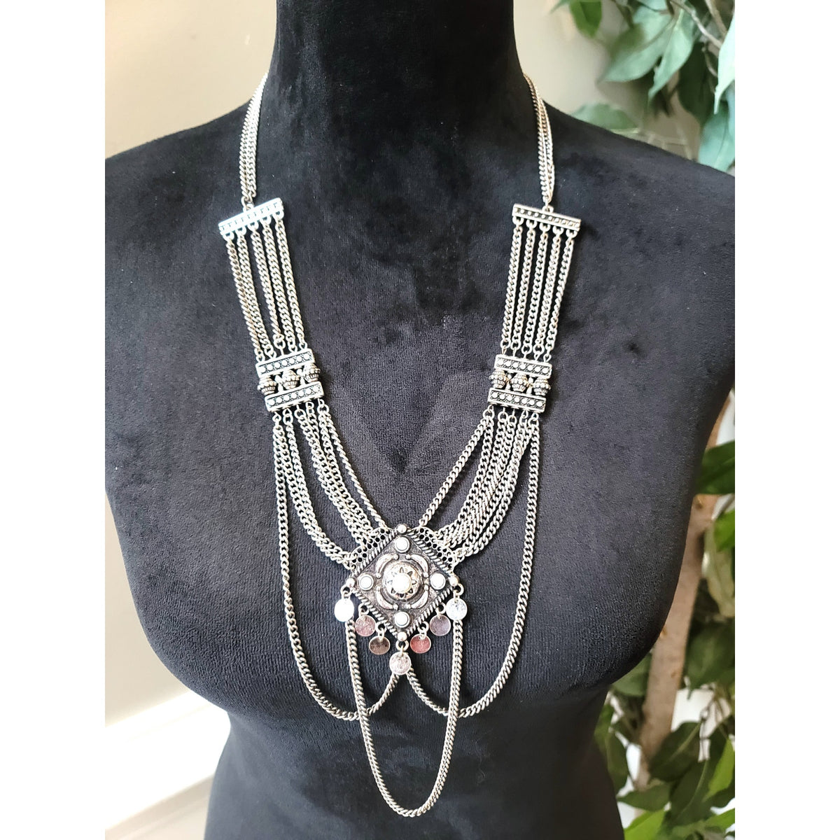 Women's Boho Tribal Layered Chain Pendant Necklace Silver Lobster Clasp Unique