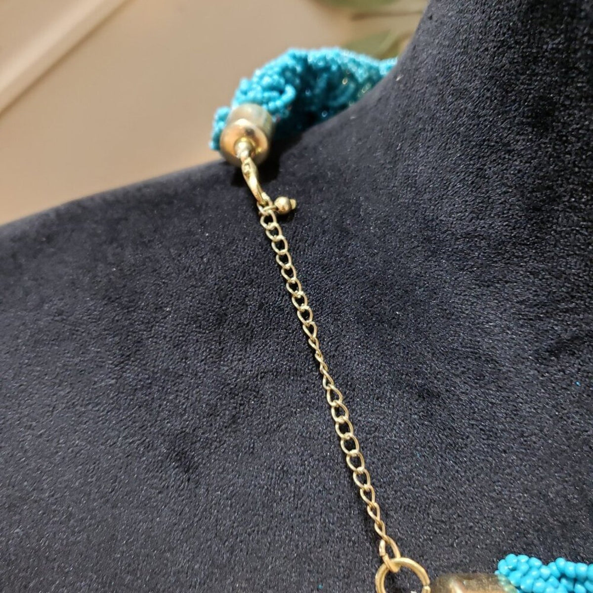 Women Light Blue Braided Seed Beaded Multiple Layers Necklace with Lobster Clasp