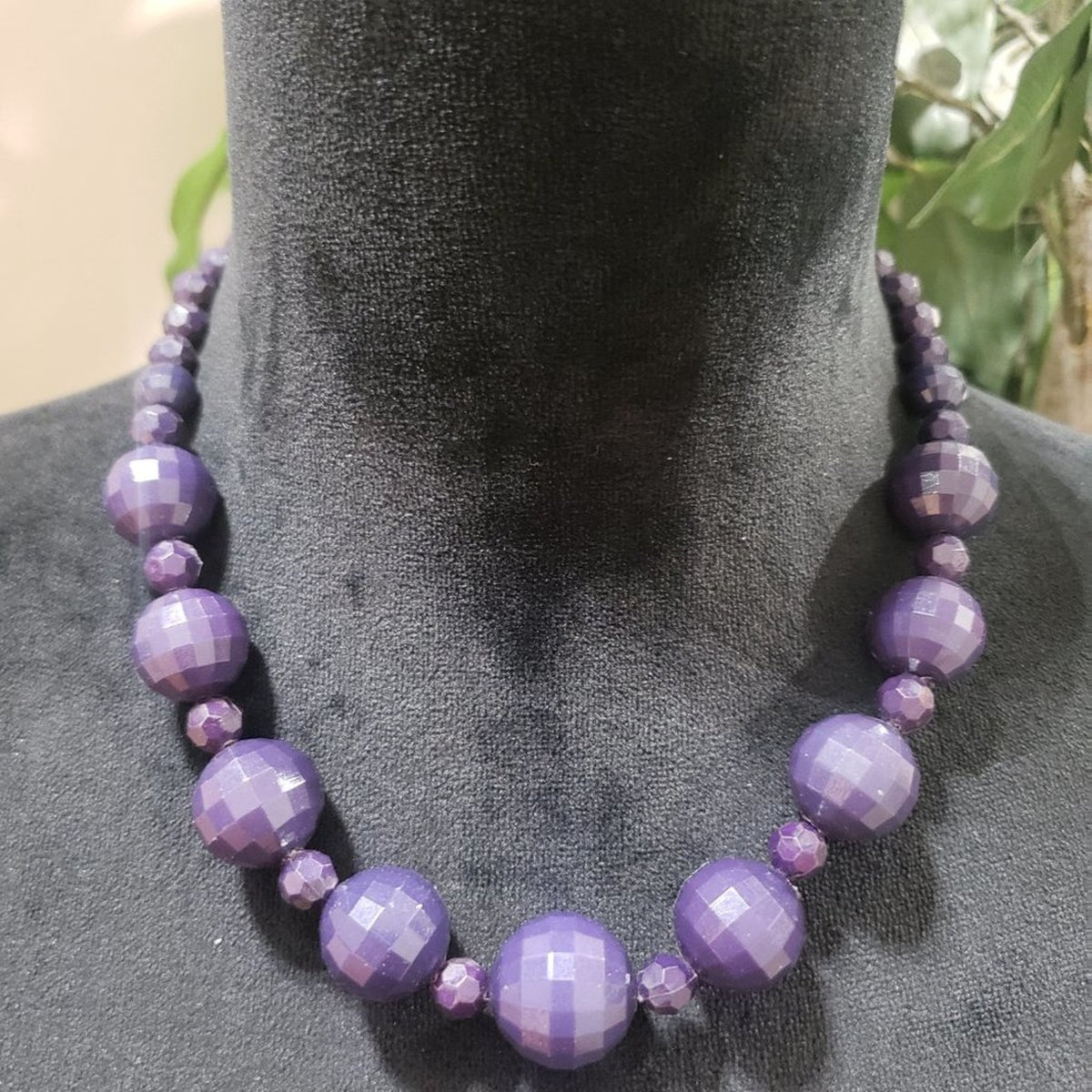 Womens Fashion Purple Single Strand Round Beaded Necklace with Lobster Clasp