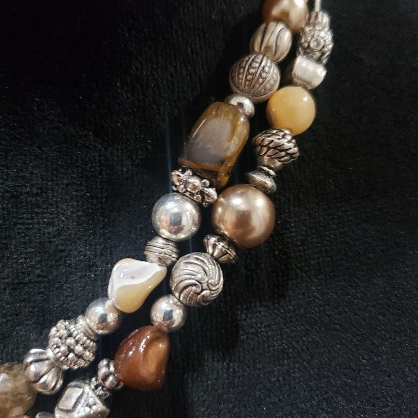 Women Fashion Double Strand Jasper Focal Stone Charm Beaded Pendant Necklace