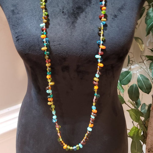 Women Multicolor Glass Shell Nugget Seed Beads Party Jewelry Necklace w/ Lobster