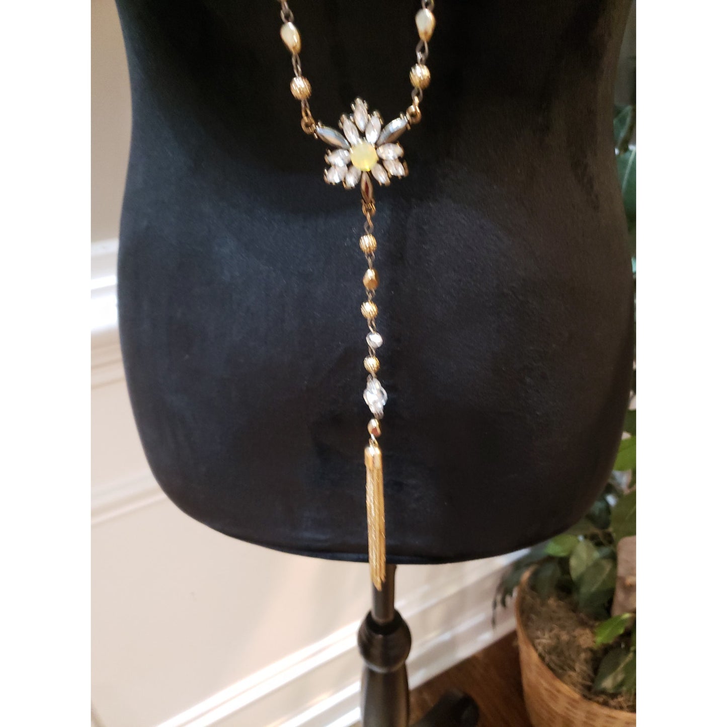 Womens Crystals Metal Balls Blister Beads Chains Tassel Long Necklace Jewelry