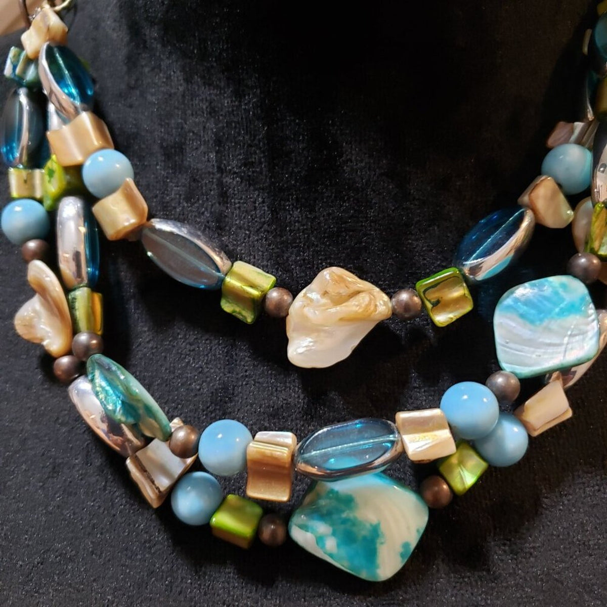 Womens Multicolor Stone Beaded 3 Layer Necklace Jewelry with Lobster Clasp