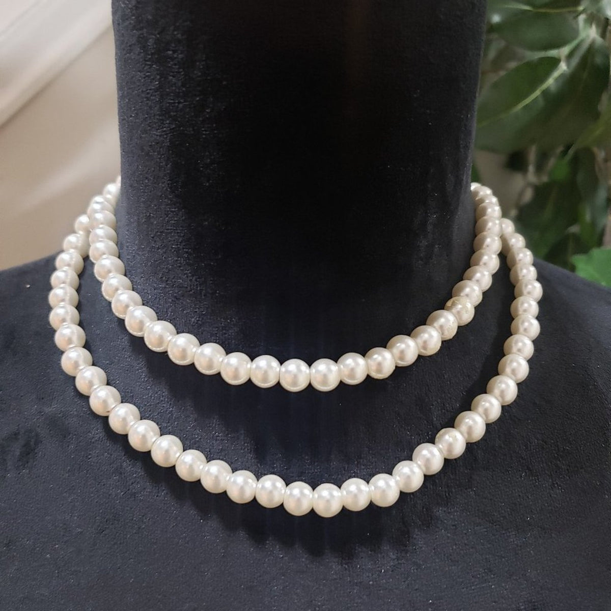 Womens Fashion Double Strand Chunky Faux Pearl Beaded Choker Necklace w/ Lobster