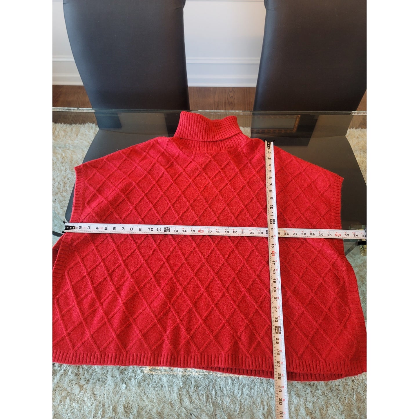 LOFT Sweater Poncho Women M/L Red Turtleneck Knit Pullover Warm Winter Top