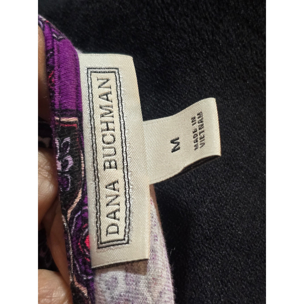 Dana Buchman Sheath Dress Women's Medium Purple Medallion Twist Front V Neck
