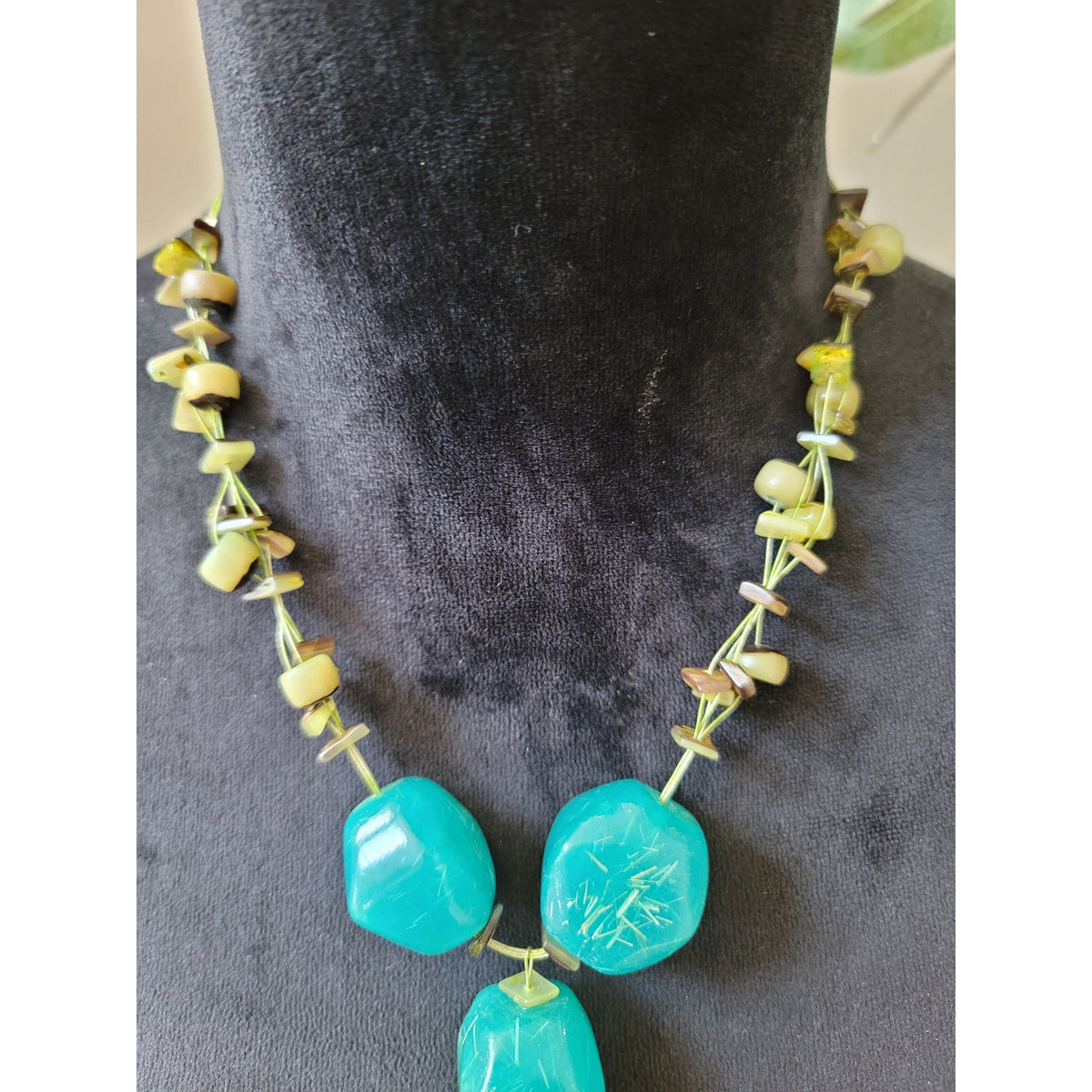 Women's Turquoise Beaded Statement Necklace With Lobster Clasp Handmade Jewelry