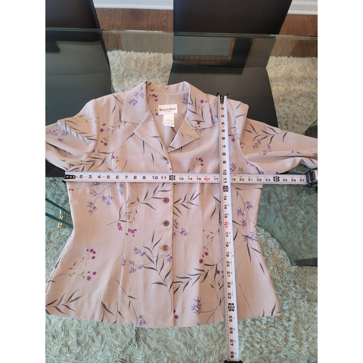 Danny & Nicole Skirt Suit Womens SZ 18 Beige Floral 3/4 Sleeves Blazer Side Slit