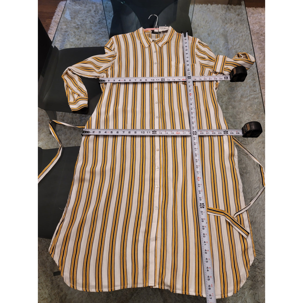 Forever 21 Shirt Dress Women's 2X White Yellow Stripes Collared Long Sleeves