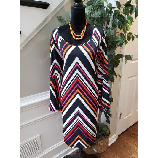 Tacera Women's Multicolor Polyester Scoop Neck Long Sleeve Knee Length Dress 1X