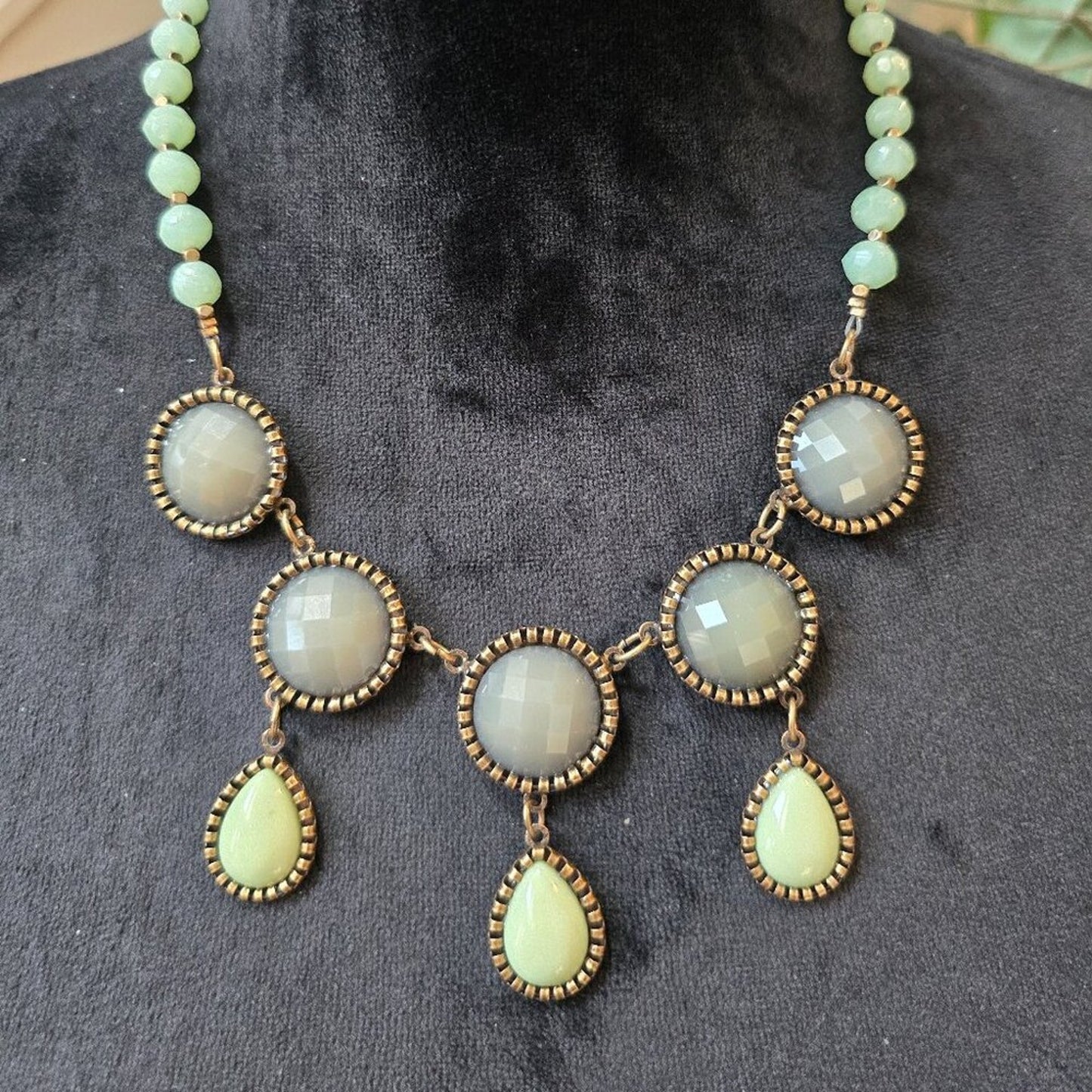 Womens Light Green Gray Jaipur Beads Collar Necklace with Lobster Clasp