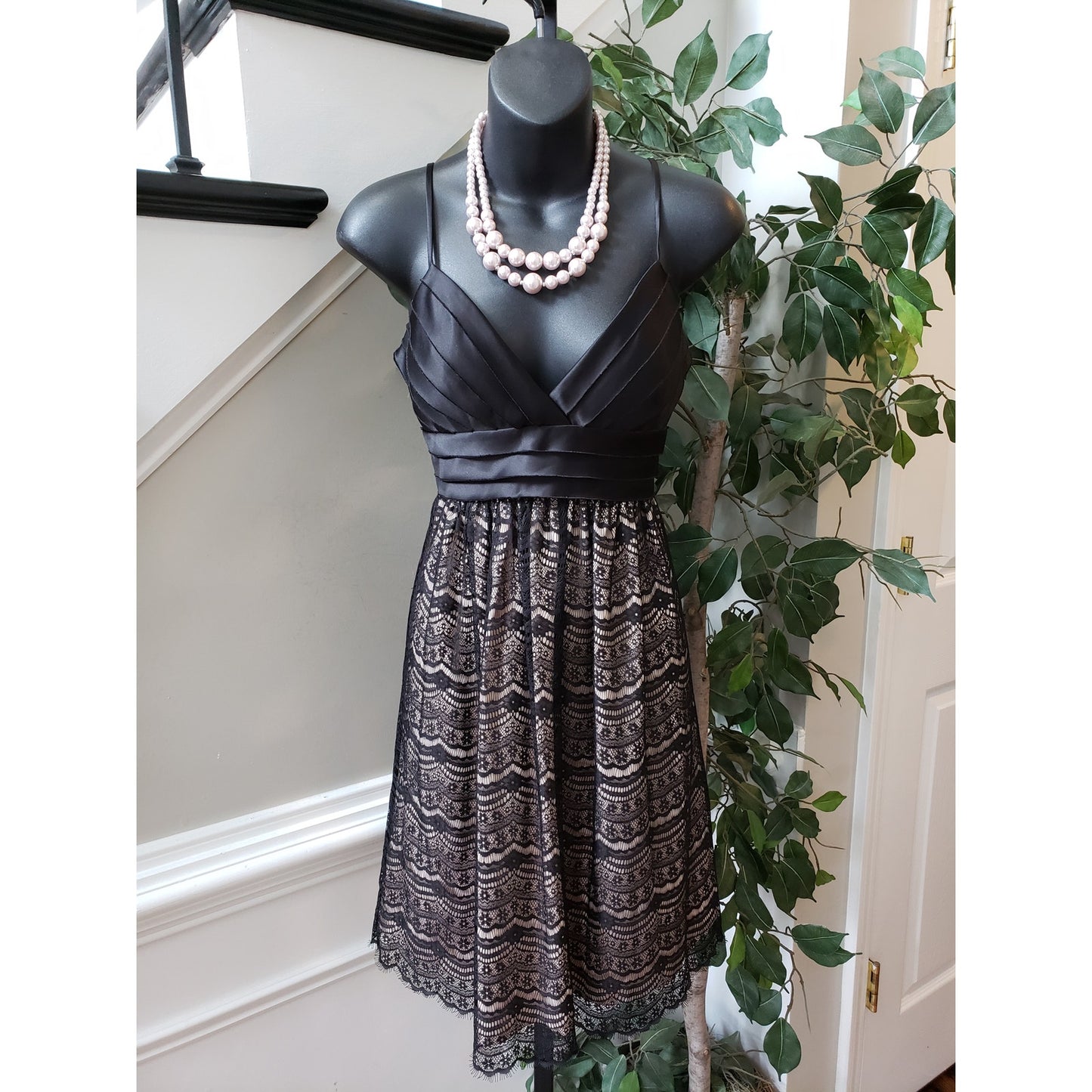 Max & Cleo Cocktail Mini Dress Women 2 Black Lined Lace Spaghetti Strap Back Zip