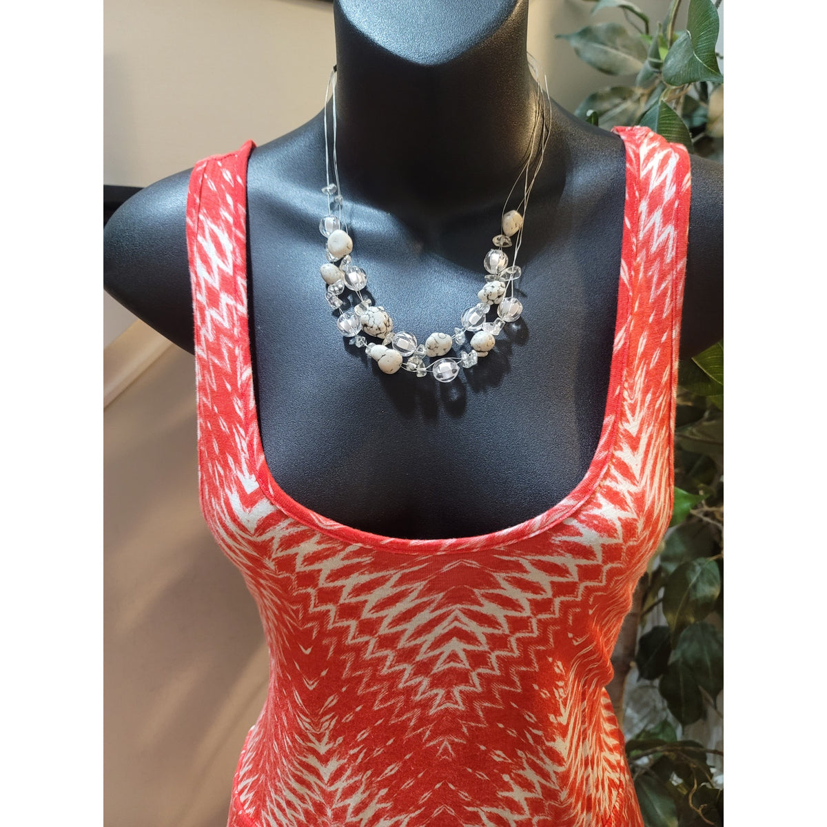 Sweet Claire Maxi Dress Women's Size Large Orange White Chevron Scoop Sleeveless