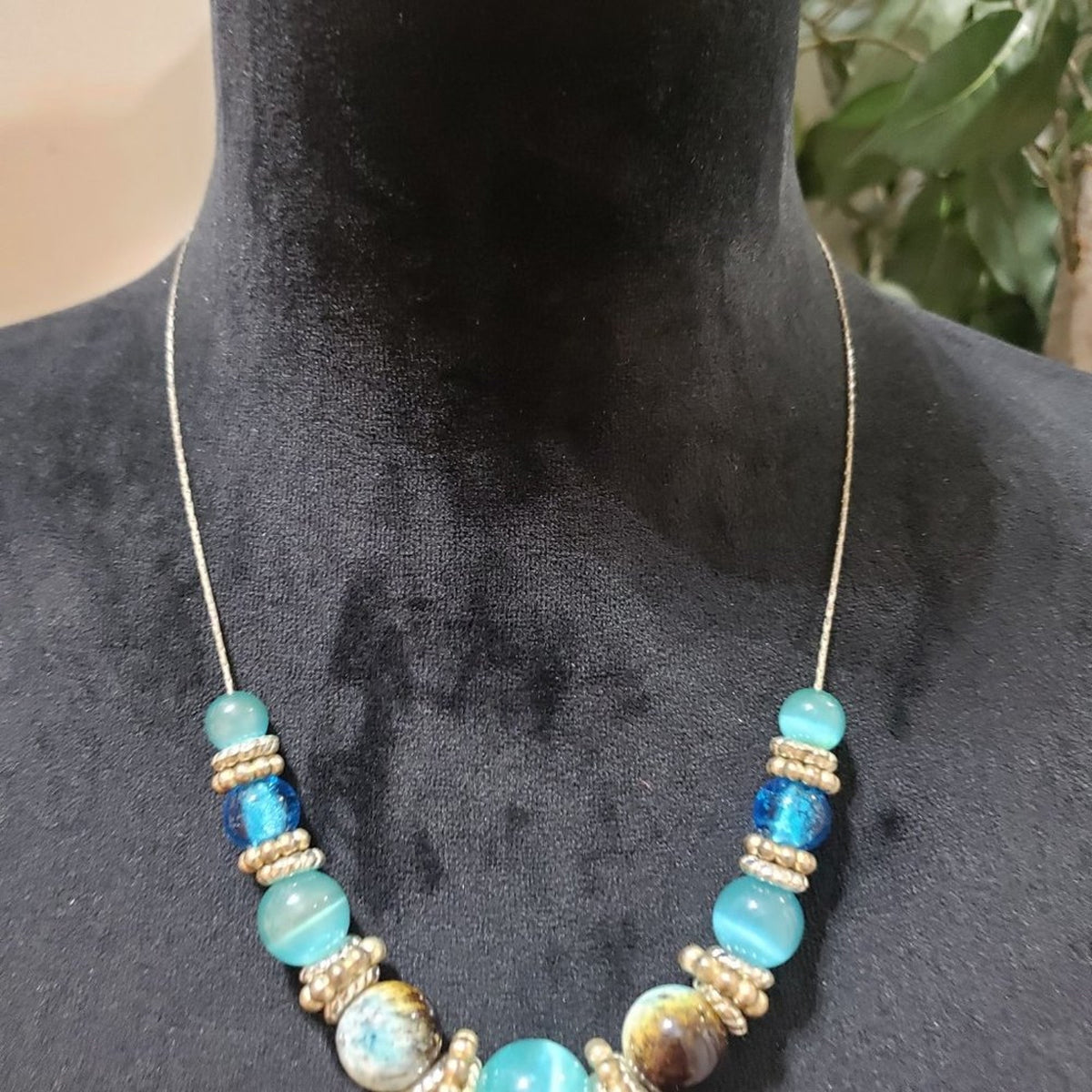 Womens Fashion Multi Bead Turquoise Stone Collar Necklace with  Lobster Clasp