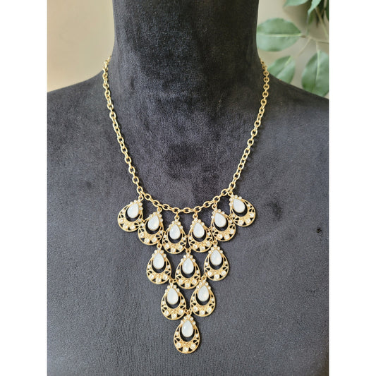 Women's Gold Statement Necklace With Teardrop Charms And Lobster Clasp Lock