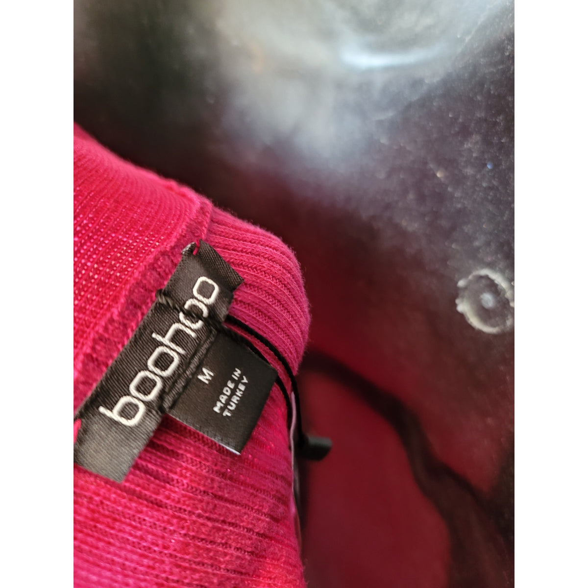 Boohoo Maxi Dress Women's Medium Hot Pink Ribbed Knit Two Tone Off The Shoulder